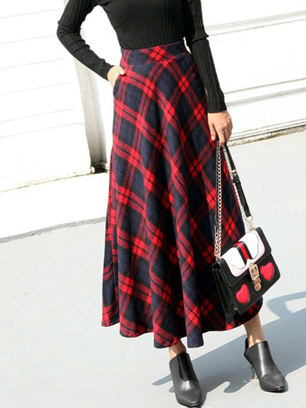 Airchics jupe longue carreaux avec poches fluide vintage femme