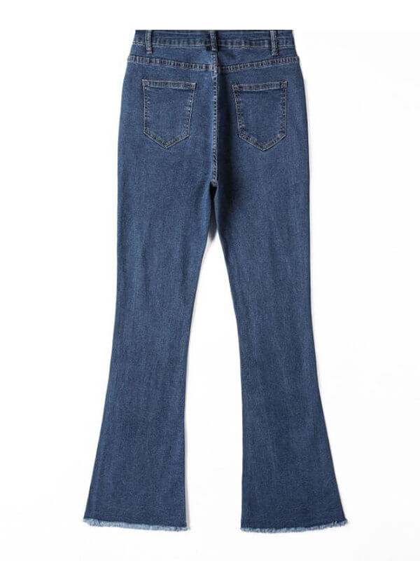 Airchics longue jeans flare évasé boutons avec poches mi taille femme simple