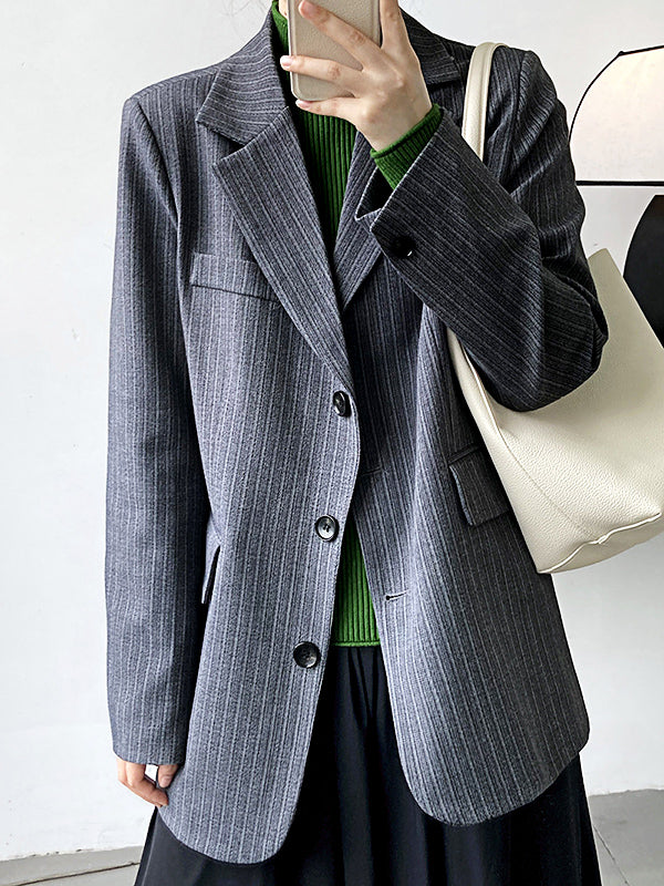 Airchics blazer rayé boutonnage avec poches manches longues femme mode