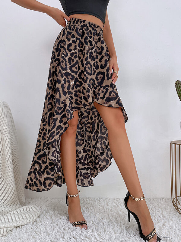 Airchics longue jupe court devant longue derriere léopard à volantée femme élégant mode