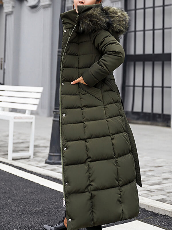 Airchics longue manteau boutons avec poches ceinture fermeture éclair à capuche femme mode