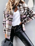 Mode Veste à Carreaux Classique pour Femmes avec Poches Surchemise