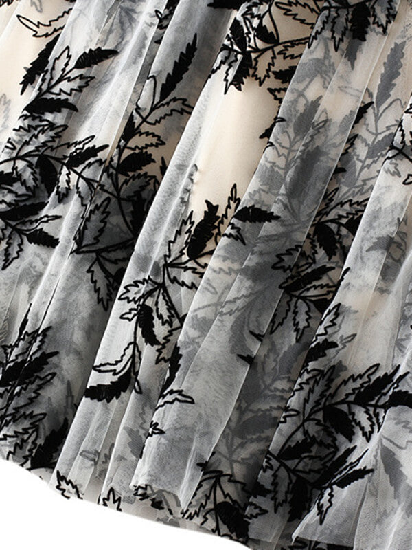 Airchics jupe longue tulle imprimé feuille fluide mode femme