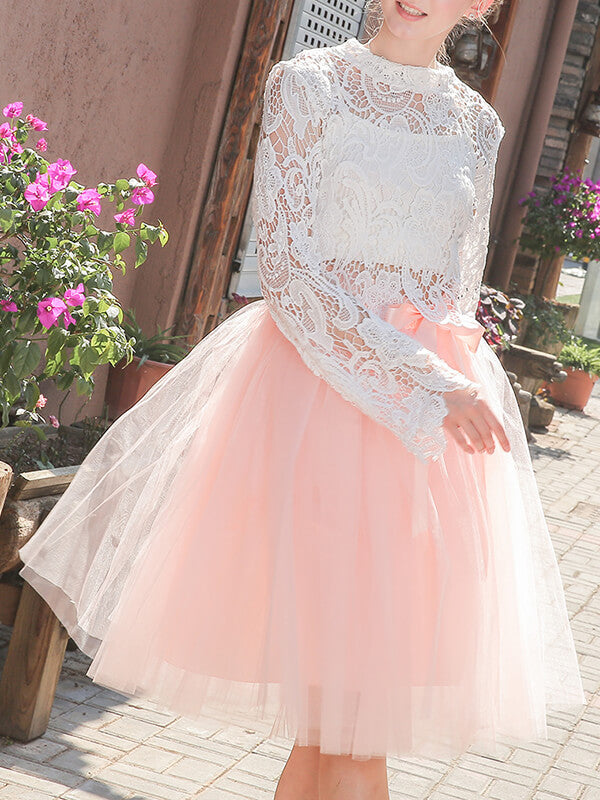 Airchics mi-longue jupe unicolore avec ceinture plissé tutu en tulle élégant femme