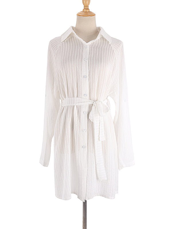 Airchics blouse boutonnage avec ceinture col chemise femme décontracté cover up de plage