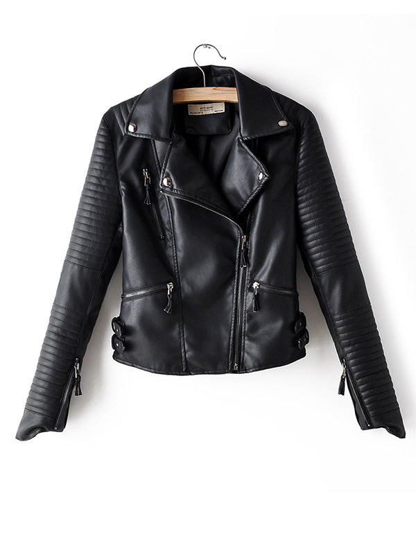 Airchcis prerfecto veste en simili cuir fermeture éclair mode femme jacket noir