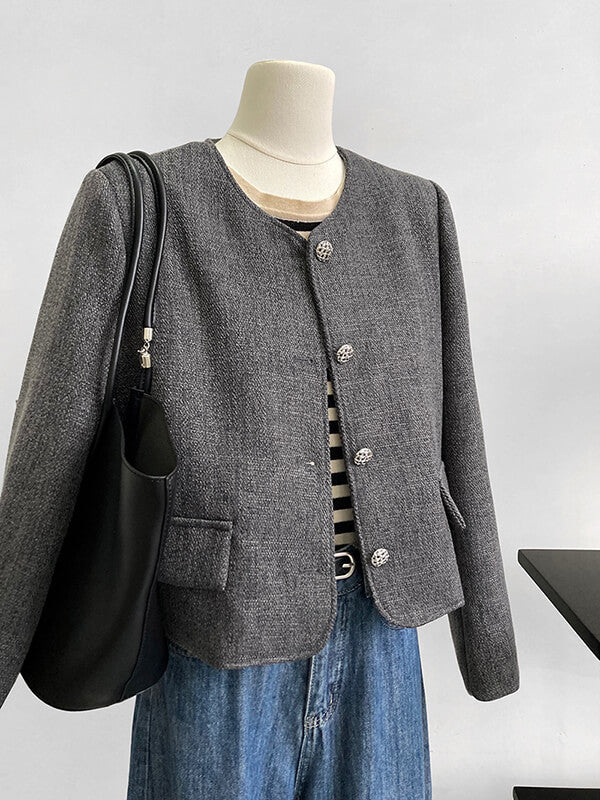 Airchics manteau courte boutonnage avec poches col rond femme mode