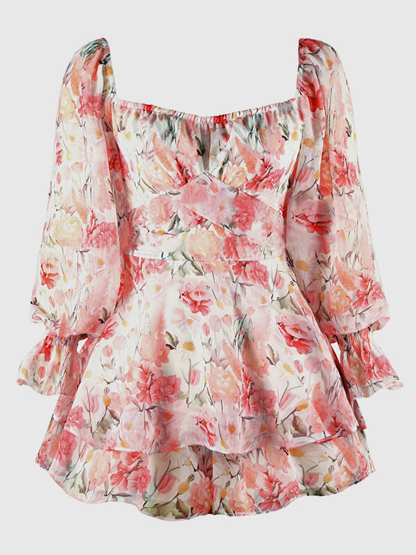 Airchics combishort imprimé à fleurie avec ceinture à volantée manches évasées femme mode