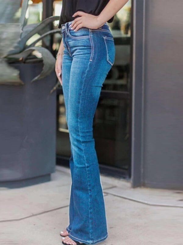 Airchics longue jeans flare évasé boutons avec poches mi taille femme mode