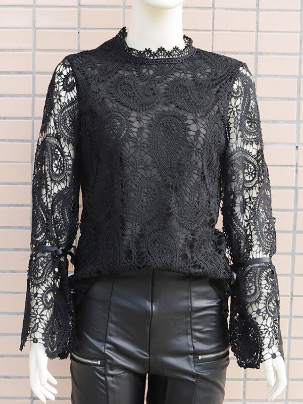 Airchics hauts broderie anglaise col cheminée manches évasées mode femme