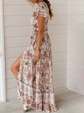 Sexy Longue Robe Imprimé à Fleurie de Plage Bohème Fendue Cuisse