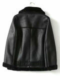 Airchics manteau aviateur en cuir doublé mouton ceinture femme motard vestes noir
