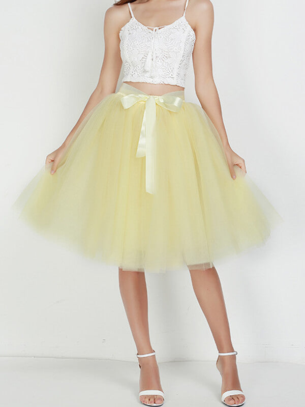 Airchics mi-longue jupe unicolore avec ceinture plissé tutu en tulle élégant femme