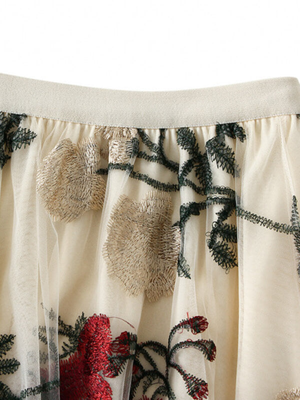 Airchics jupe longue tulle brodée fleurie femme élégant vintage