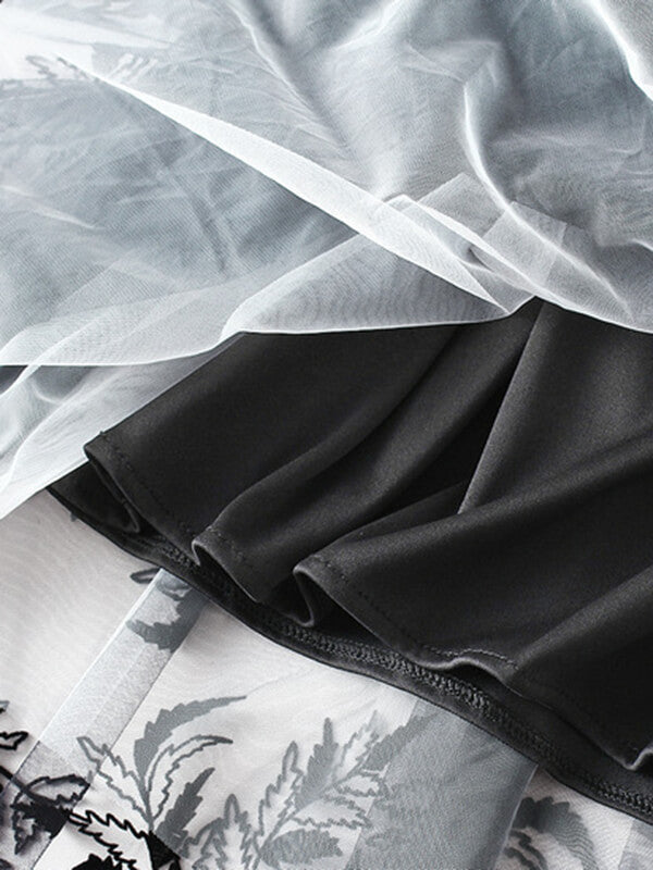 Airchics jupe longue tulle imprimé feuille fluide mode femme