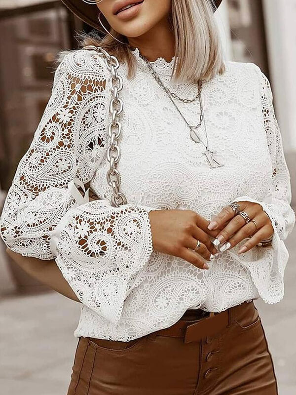 Airchics hauts broderie anglaise col cheminée manches évasées mode femme