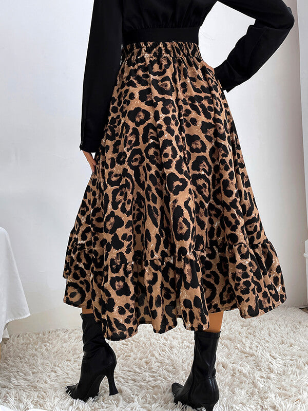 Airchics longue jupe trapèze léopard à volantée femme élégant mode