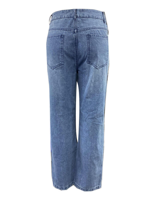 Airchics longue jeans déchiré troué droit boutons avec poches mi taille femme mode
