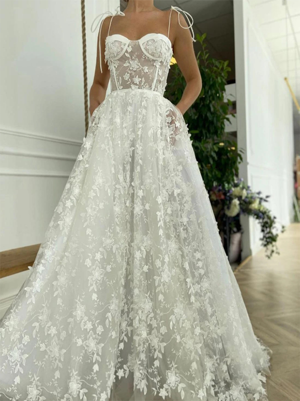 Airchics robe longue dentelle bustier fluide élégant de soirée pour mariage