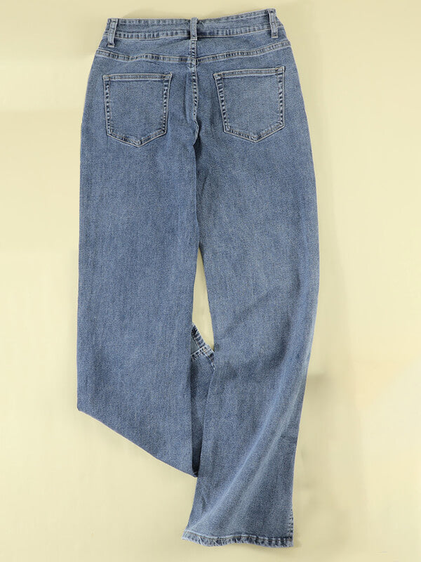 Airchics longue jeans fentes à la base flare évasé mi taille femme mode