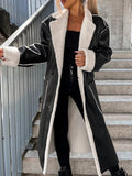 Airchics longue manteau simili cuir boutons avec poches ceinture col revers femme oversized