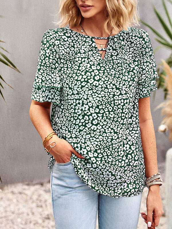 Airchics hauts imprimé à fleurie découpes col bateau manches courtes femme mode