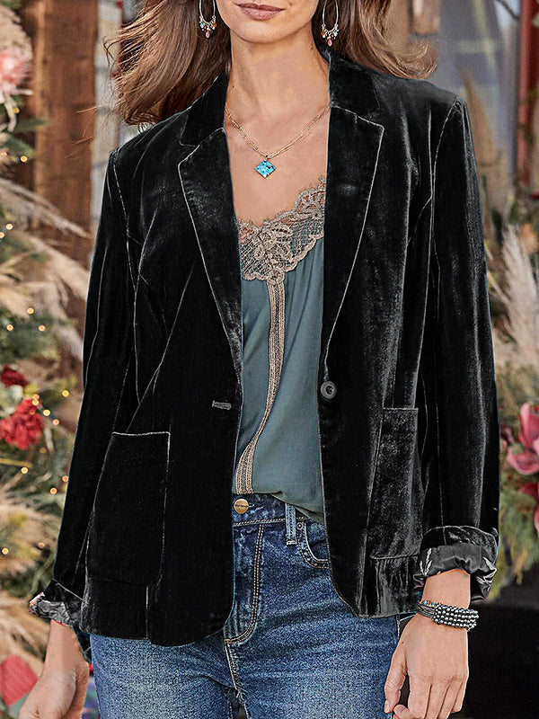 Airchics blazer velours boutonnage avec poches manches longues femme élégant