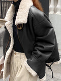 Noir Manteau Aviateur Doublé Cuir Peau de Mouton Femme Perfecto Veste
