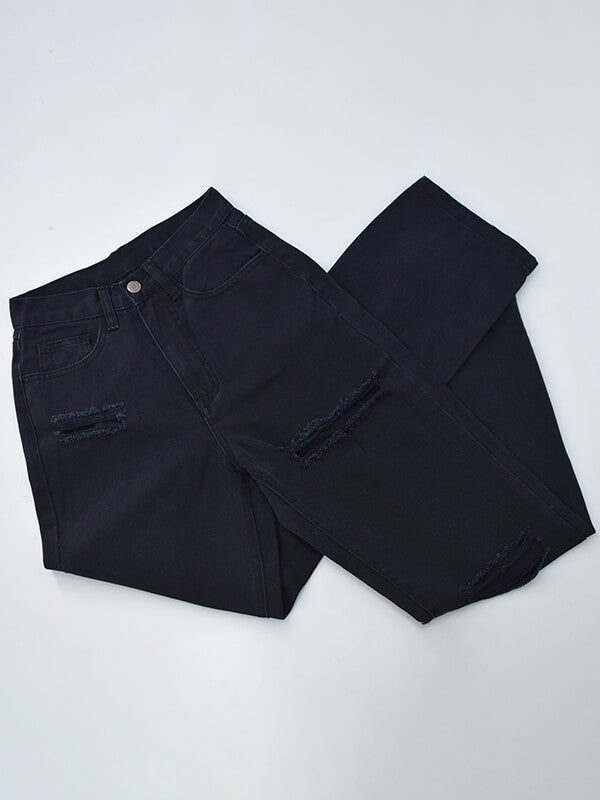 Airchics longue jeans droit déchiré troué fentes à la base femme mode