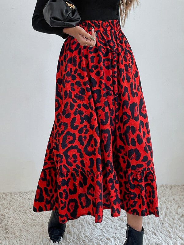 Airchics longue jupe trapèze léopard à volantée femme élégant mode