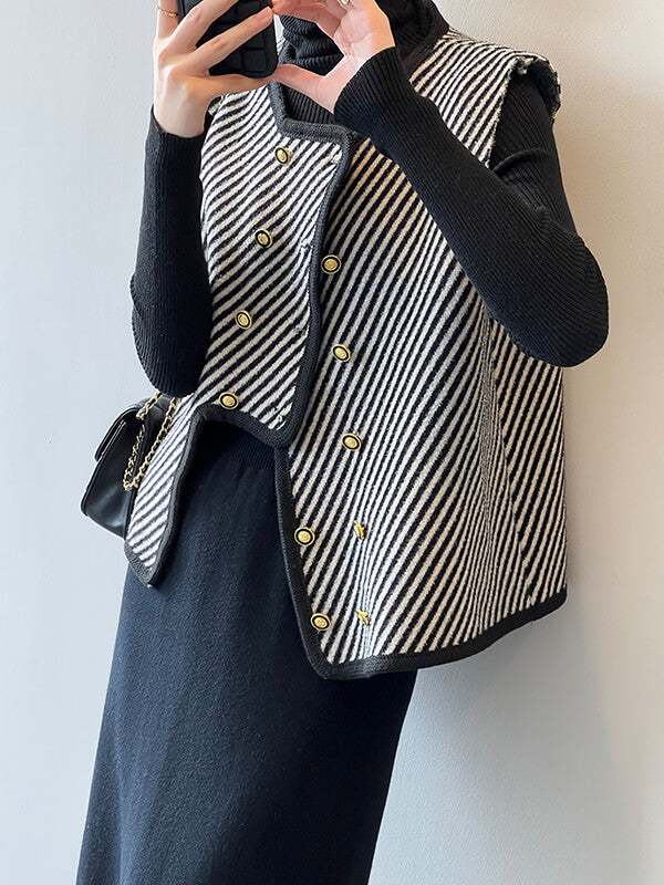 Airchics manteau rayé double boutonnage irrégulière sans manches femme oversized