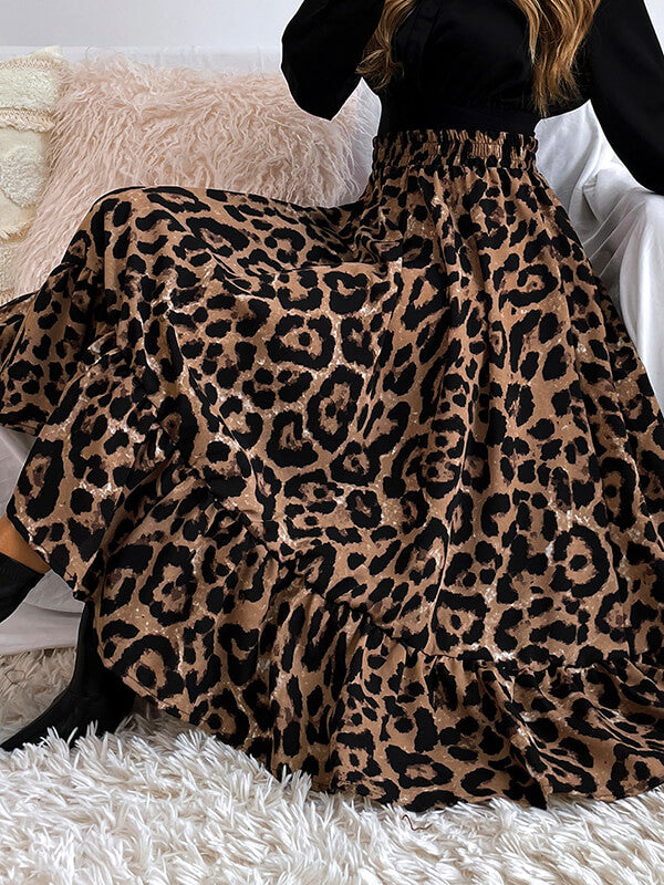Airchics longue jupe trapèze léopard à volantée femme élégant mode