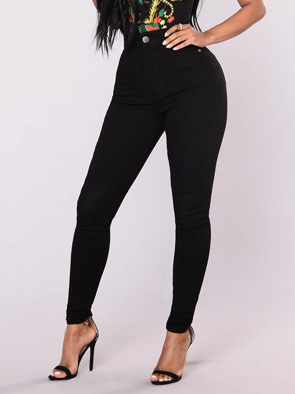 Airchics longue jeans slim fitness avec poches taille haute femme décontracté