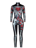 Airchics halloween combinaison deguisement squelette rose motif fitness femme body noir