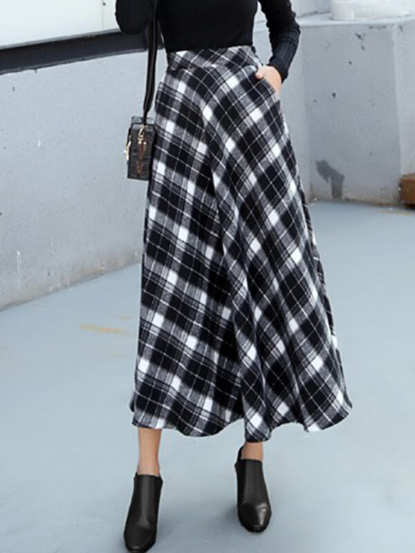 Airchics jupe longue carreaux avec poches fluide vintage femme