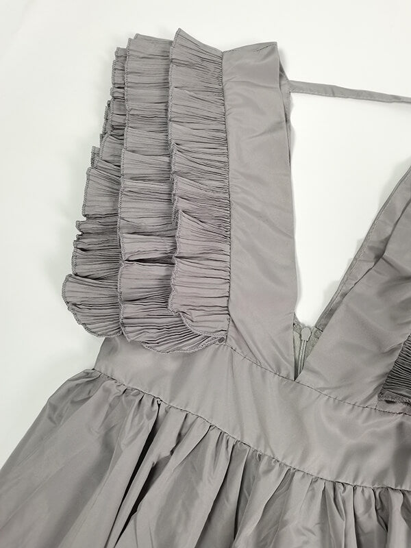 Volantés Robe Maxi Longue Manches Courtes avec Décolleté en V Profond