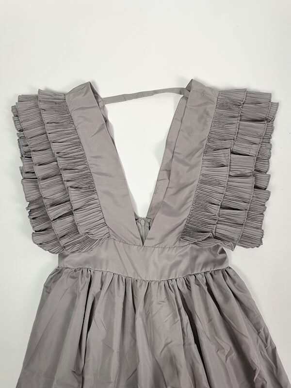 Volantés Robe Maxi Longue Manches Courtes avec Décolleté en V Profond