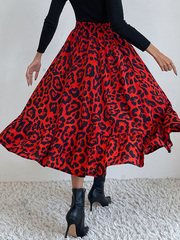 Airchics longue jupe trapèze léopard à volantée femme élégant mode