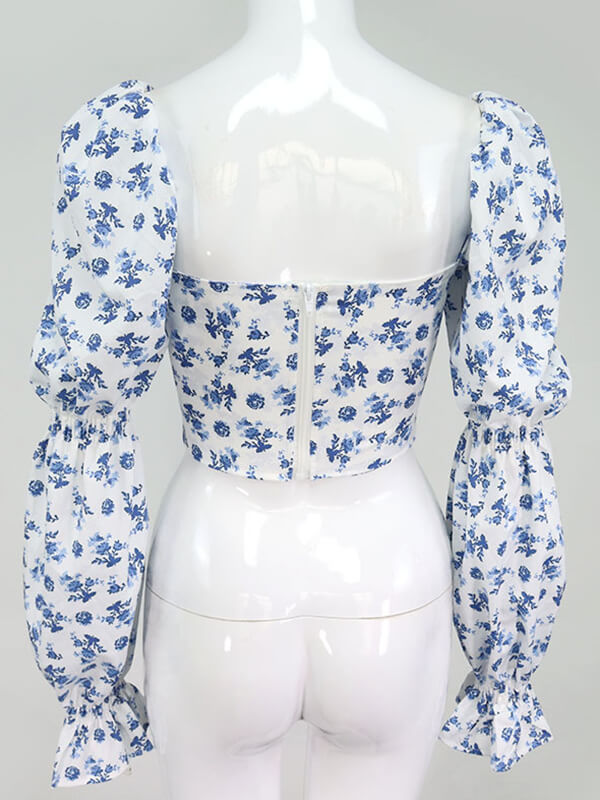 Airchics hauts imprimé à fleurie strappy col carré manches bouffantes femme mode