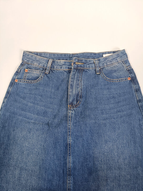 Airchics jupe longue en jean poches taille haute mode femme bleu