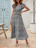 Airchics robe longue imprimé à fleurie mousseline ceinture v-cou manches courtes mode plage