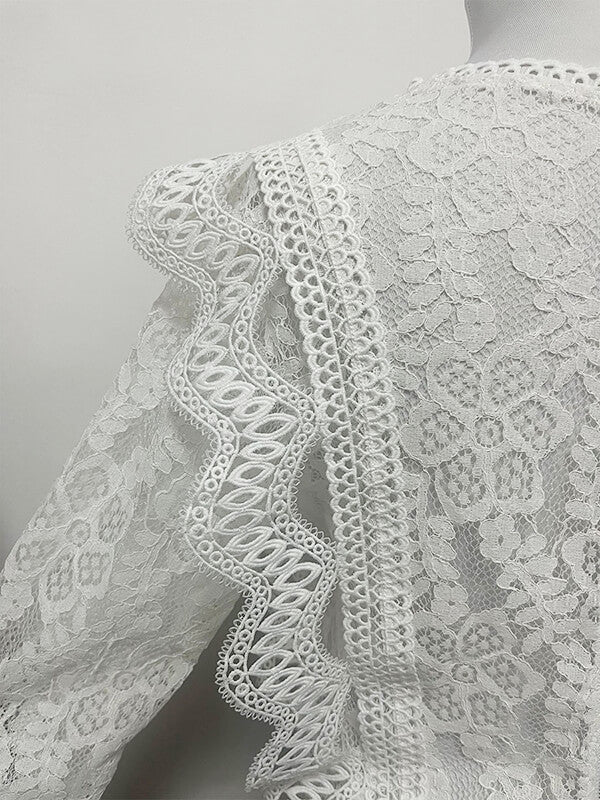 Airchics hauts broderie anglaise avec fermeture éclair col rond élégant femme