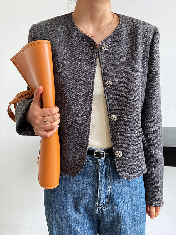 Airchics manteau courte boutonnage avec poches col rond femme mode