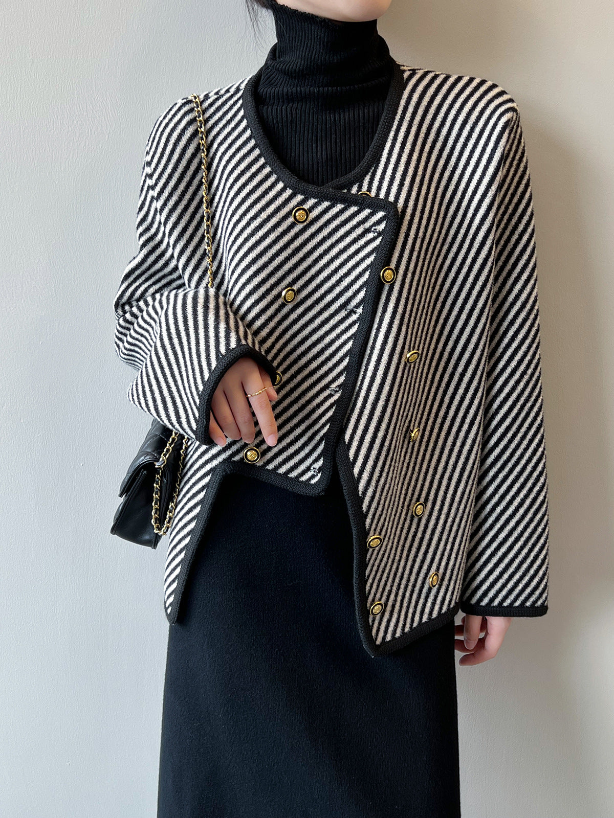 Airchics manteau rayé double boutonnage irrégulière femme mode