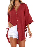Airchics mi-longue blouse robe en lin coton boutonnage v-cou manches 3/4 femme casual chemisier