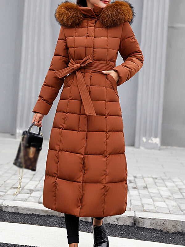 Airchics longue manteau boutons avec poches ceinture fermeture éclair à capuche femme mode