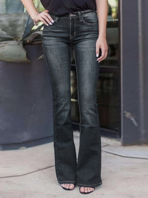 Airchics longue jeans flare évasé boutons avec poches mi taille femme mode