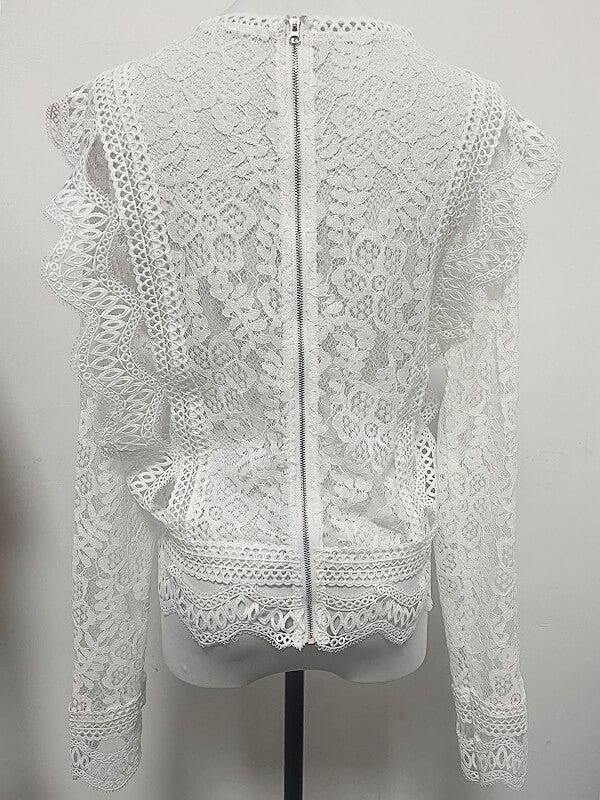 Airchics hauts broderie anglaise avec fermeture éclair col rond élégant femme