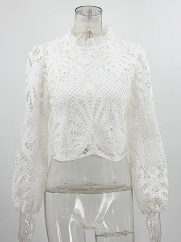 Airchics hauts courte broderie anglaise avec fermeture éclair col cheminée élégant femme