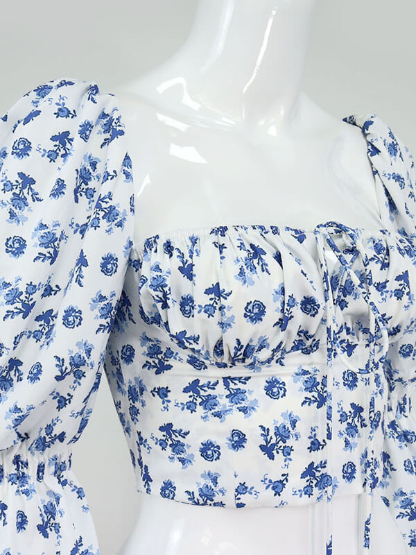 Airchics hauts imprimé à fleurie strappy col carré manches bouffantes femme mode